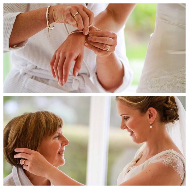 mother and daughter moment before wedding